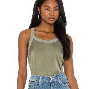 Nation Ltd Zora Relaxed Scoop Tank Top Vintage Army XS Silky Satin